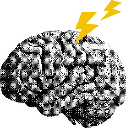 Illustration von einem Gehirn mit Blitzen darüber